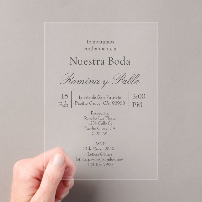 Invitación acrílica boda minimalista (Insitu (portátil))