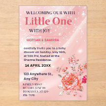 Invitación Acrílica Cumpleaños Floral Rosa Baby Sh