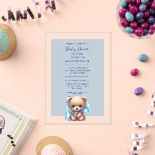 Invitación acrílica de Baby Shower azul Teddy Bear