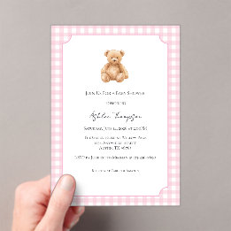 Invitación Acrílica de Baby Shower de Oso Teddy Cl