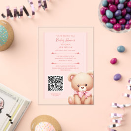 Invitación acrílica de Baby Shower rosa de oseo de