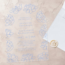 Invitación Acrílica de Boda Botánica Azul Claro