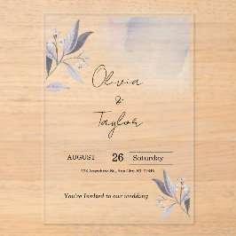 Invitación Acrílica de Boda Botánica Formal Elegan
