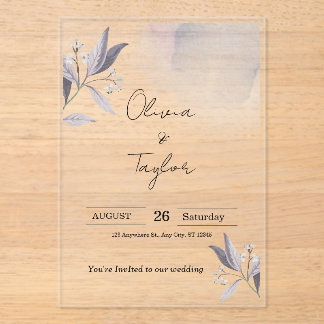 Invitación Acrílica de Boda Botánica Formal Elegan