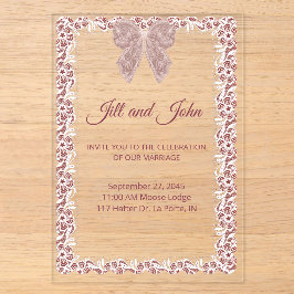 Invitación Acrílica de Boda con Lazo de Encaje Ele