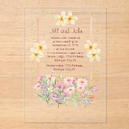 Invitación Acrílica de Boda Flor Silvestre Floral 