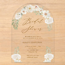 Invitación Acrílica de Boda Floral Marfil Elegante