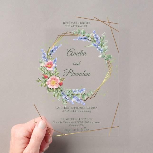 Invitación Acrílica de Boda Lavanda Rústica (Insitu (portátil))