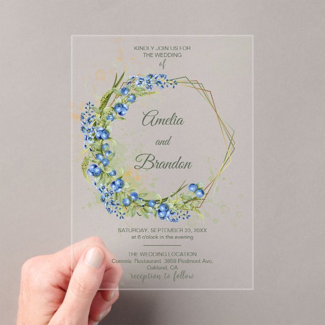 Invitación Acrílica de Boda Rústica de Arándano (Insitu (portátil))