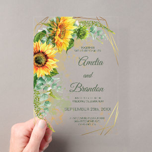 Invitación Acrílica de Boda Rústica de Girasoles