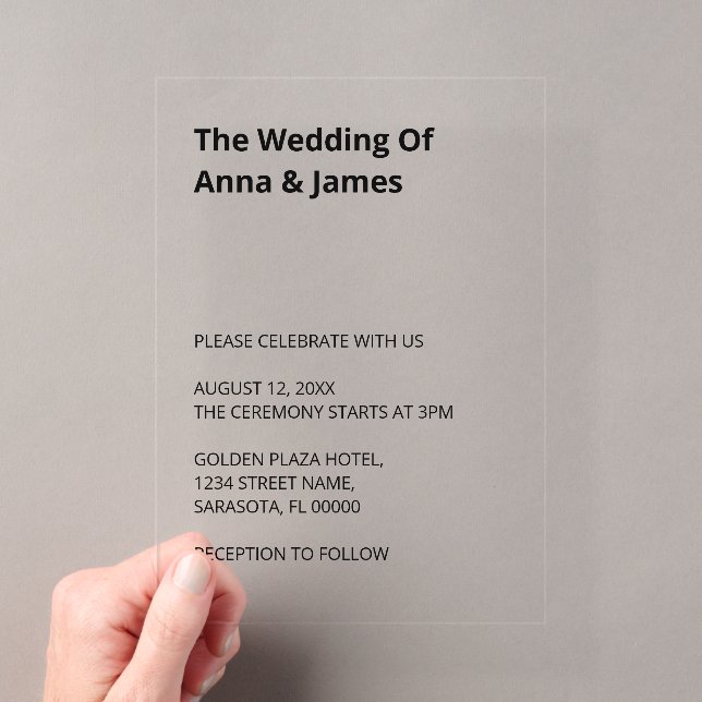 Invitación Acrílica de Boda Simple Moderna (Insitu (portátil))