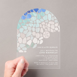 Invitación acrílica de cumpleaños de vidrio marino