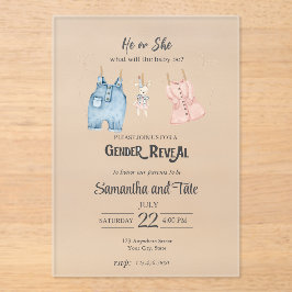 Invitación acrílica de género de color azul y rosa