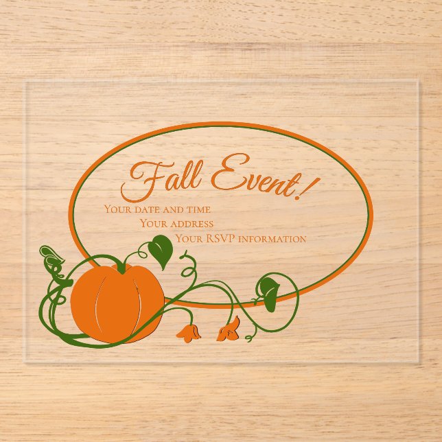 Invitación acrílica de las viñas de calabaza (Anverso)