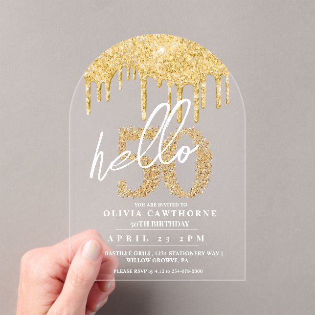 Invitación acrílica de Lux Gold de 50 años (Insitu (portátil))