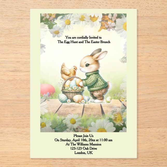 Invitación Acrílica de Pascua de Conejo Caprichoso (Anverso)