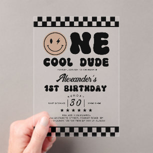 Invitación acrílica de primer cumpleaños de un ami