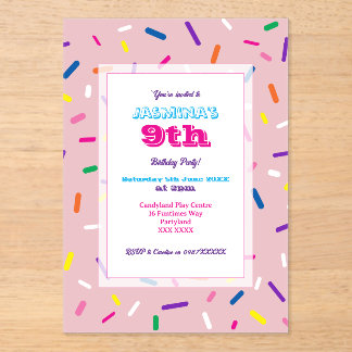 Invitación Acrílica de Purpurina Rosa Pastel