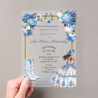 Invitación Acrílica de Quinceañera Charra Azul