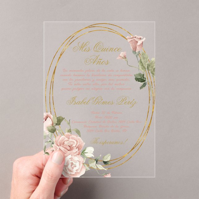 Invitación acrílica de Quinceanera en español (Insitu (portátil))