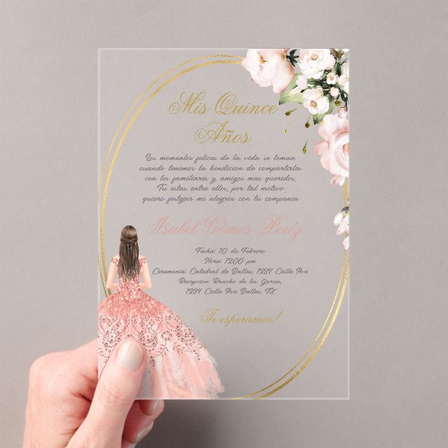Invitación acrílica de Quinceanera en español (Insitu (portátil))