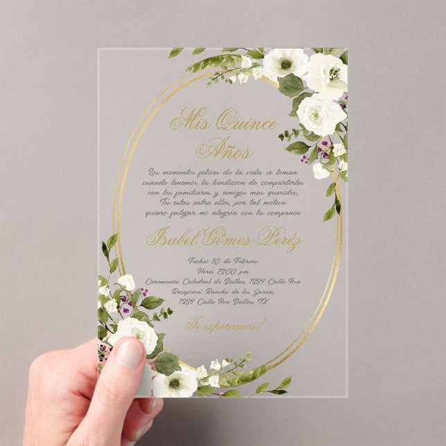 Invitación acrílica de Quinceanera en español (Insitu (portátil))