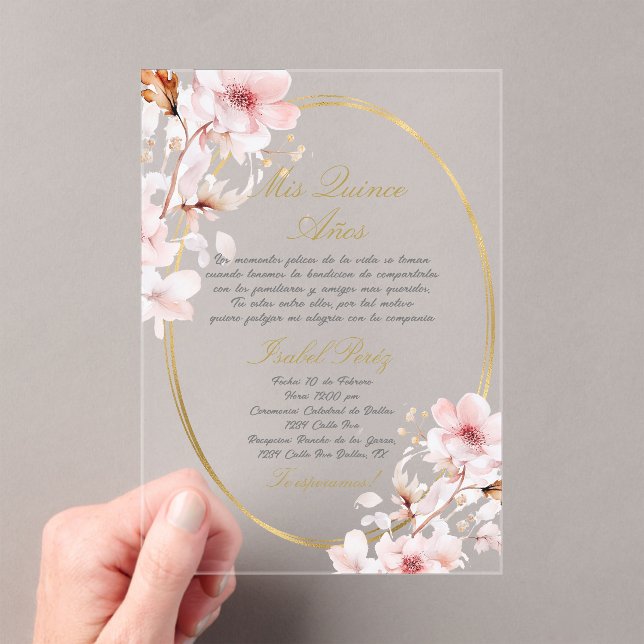 Invitación acrílica de Quinceanera en español (Insitu (portátil))