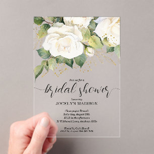 Invitación Acrílica de Regadera Nupcial de Rosas B