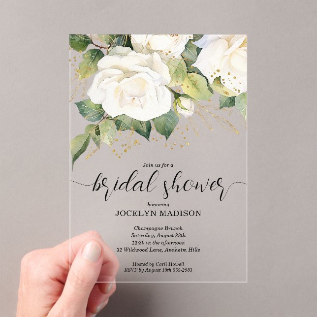 Invitación Acrílica de Regadera Nupcial de Rosas B (Insitu (portátil))