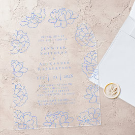 Invitación acrílica del Boda botánico azul transpa