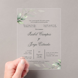Invitación acrílica del Boda de la Verdemia de Esp