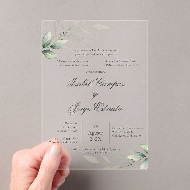 Invitación acrílica del Boda de la Verdemia de Esp (Insitu (portátil))
