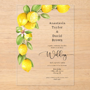 Invitación acrílica del Boda del limón amarillo