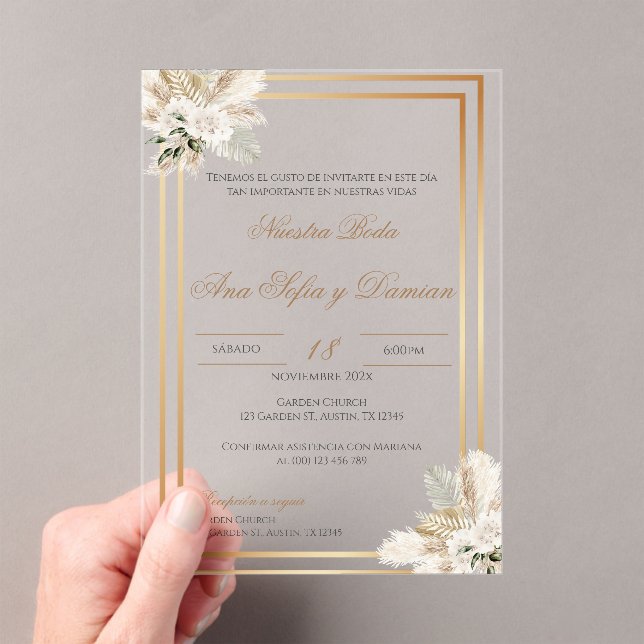 Invitación acrílica del Boda español Boho (Insitu (portátil))