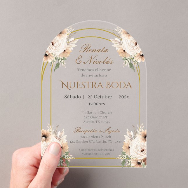 Invitación acrílica del Boda español Boho (Insitu (portátil))