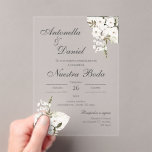 Invitación acrílica del boda floral blanco español<br><div class="desc">Invitación acrílica del boda Floral Blanco en la invitación española de boda en español en español flores blancas</div>