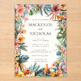 Invitación acrílica del Boda floral tropical Boho