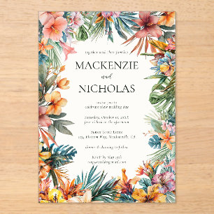Invitación acrílica del Boda floral tropical Boho