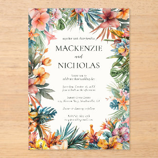 Invitación acrílica del Boda floral tropical Boho