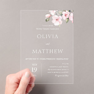 Invitación acrílica del Rosa floral rosa de Rubor