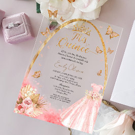 Invitación Acrílica Española Quinceanera Rosa