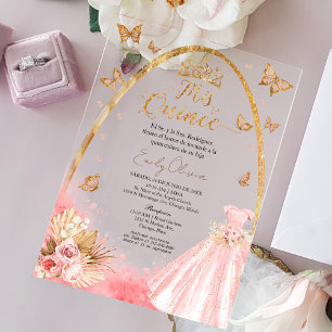 Invitación Acrílica Española Quinceanera Rosa