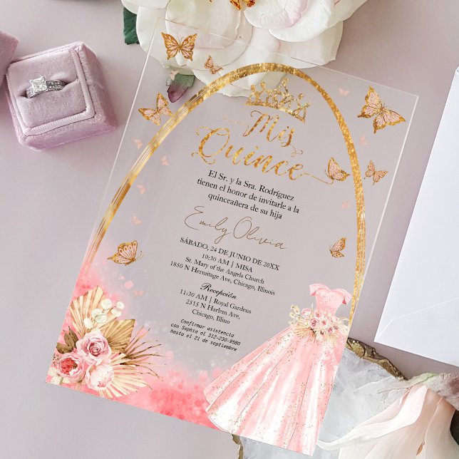 Invitación Acrílica Española Quinceanera Rosa (Subido por el creador)