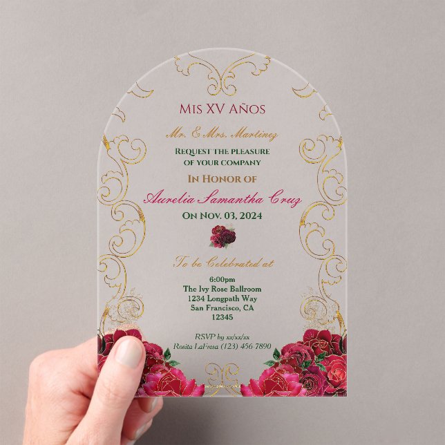 Invitación Acrílica Floral de Quinceañera Roses Ro (Insitu (portátil))