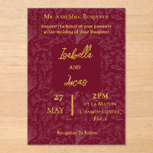 Invitación Acrílica Granate Real Personalizable
