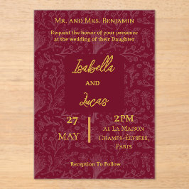 Invitación Acrílica Granate Real Personalizable