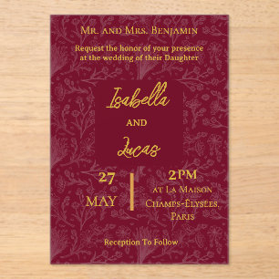 Invitación Acrílica Granate Real Personalizable
