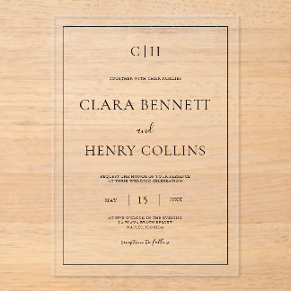 Invitación Acrílica Minimalista de Boda en Blanco 
