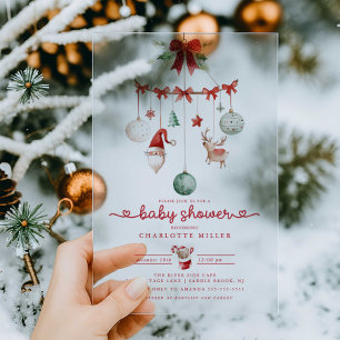 Invitación Acrílica para Fiesta de Bebé en Navidad