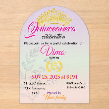 Invitación Acrílica Pastel Botánica Quinceañera